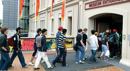 A school group arriving at the Museum
